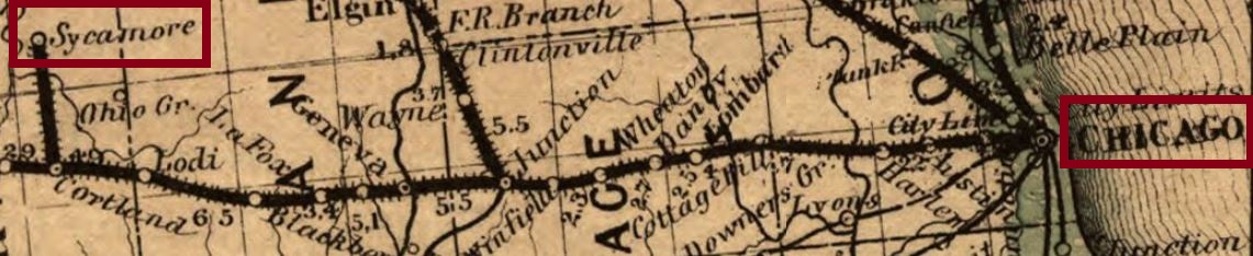 Detail from: 1869 Map Showing the Location of the Chicago and Northwestern Railway with its Branches and Connections through Illinois, Iowa, Nebraska, Wisconsin, Minnesota, Michigan 1869