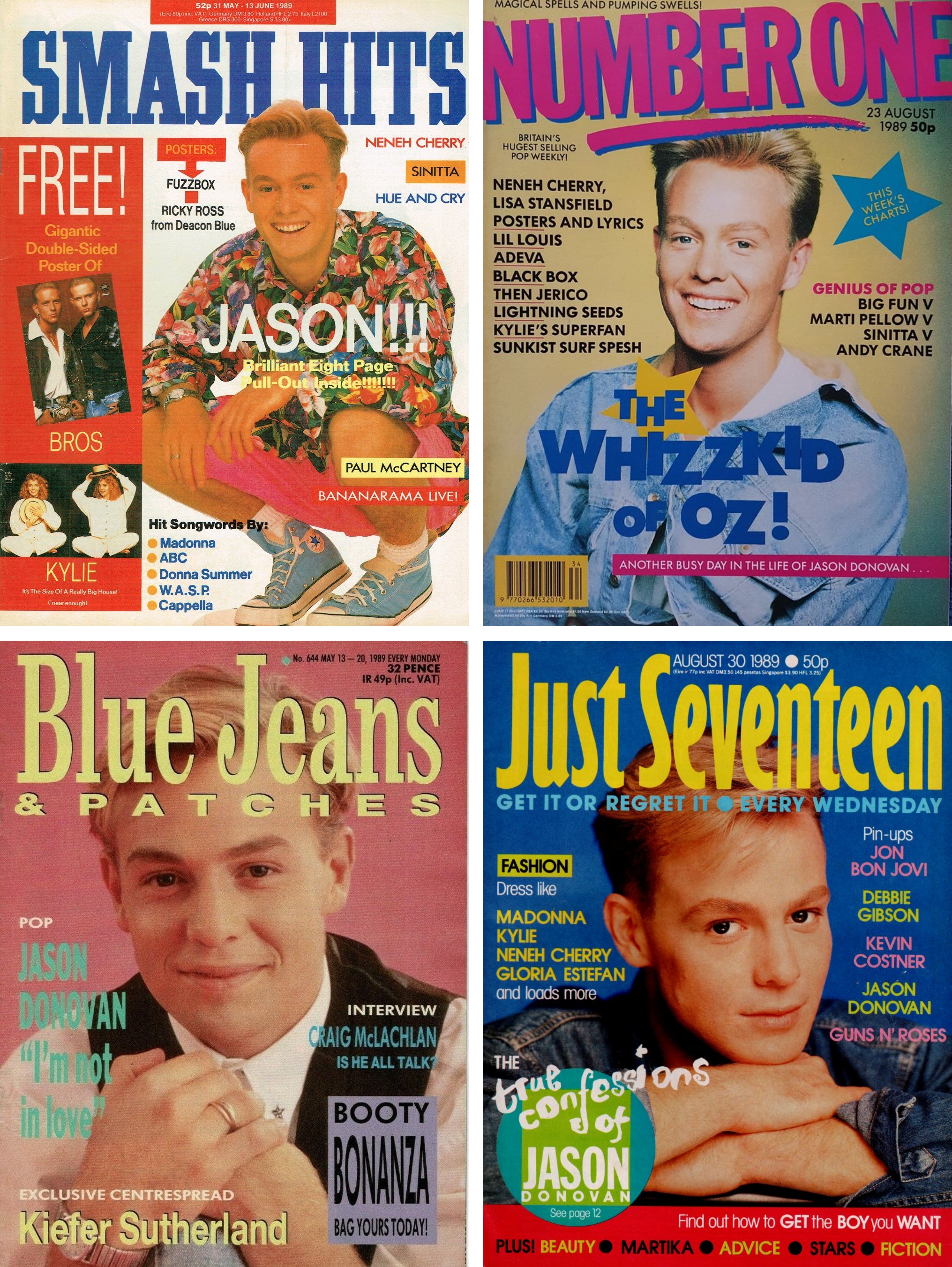 Jason Donovan on the covers of four popular British youth-oriented magazines